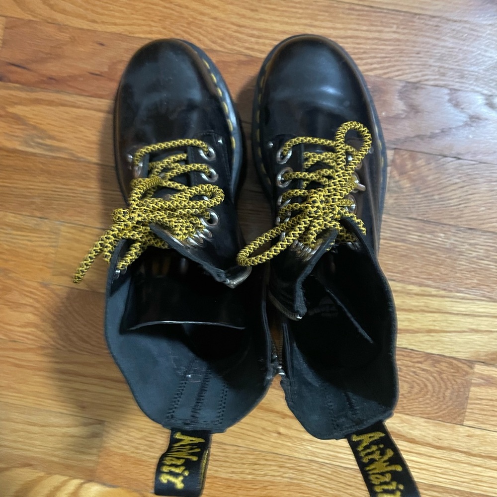 Dr. Martens AirWair Black Boots with Yellow Accents - Picture 2 of 7